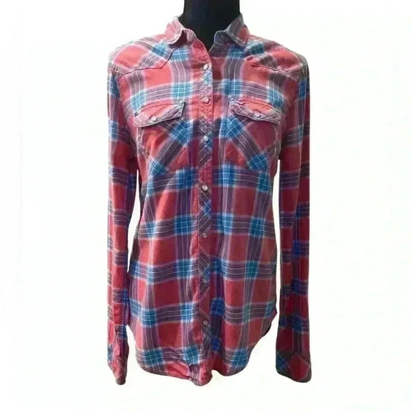 Hollister Long Sleeve Button Shirt Women's S Multicolor Plaid Print Pearl Snap - Picture 1 of 5